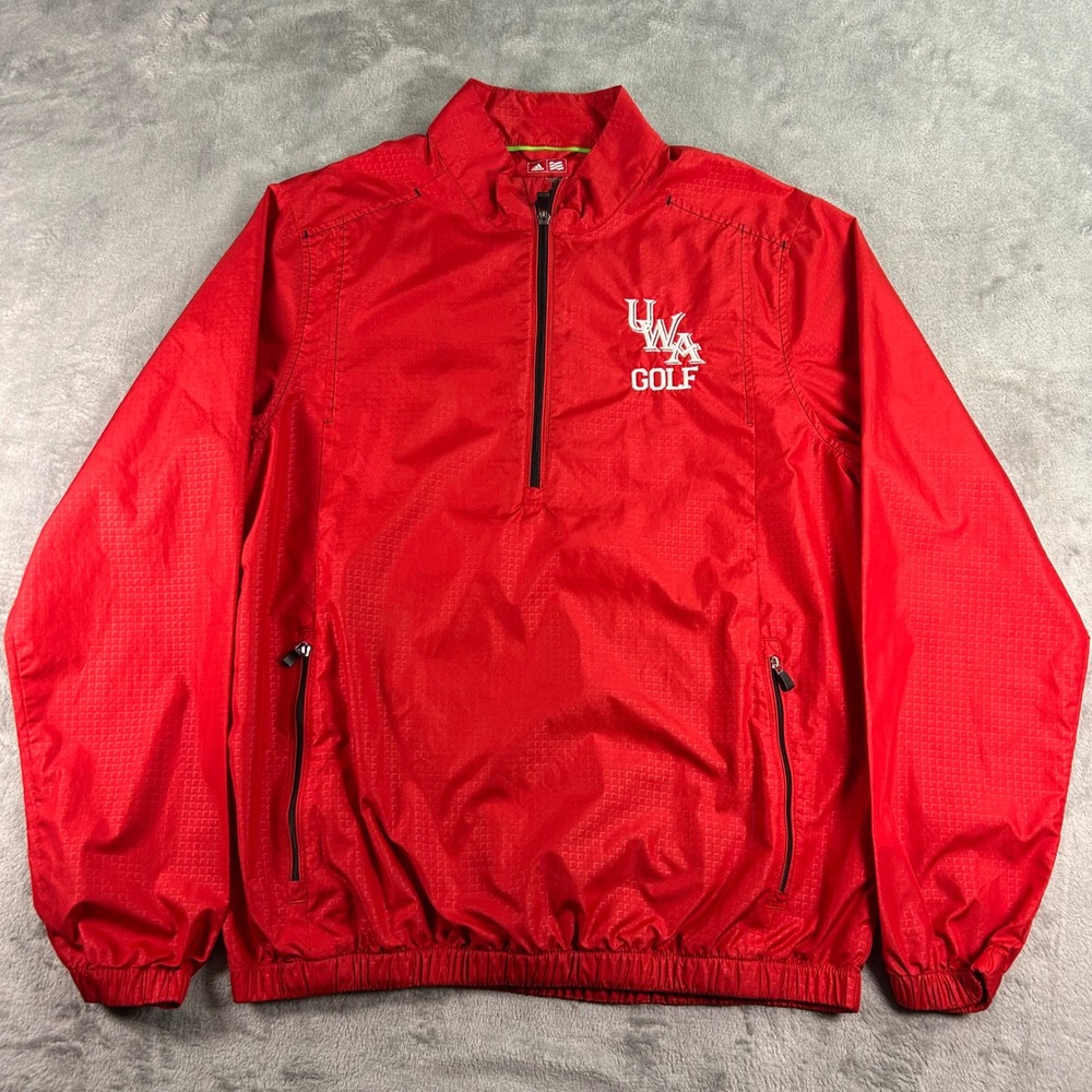 Adidas Golf ClimaProof Red Windbreaker Jacket Mens Small UWA Golf Full Zip